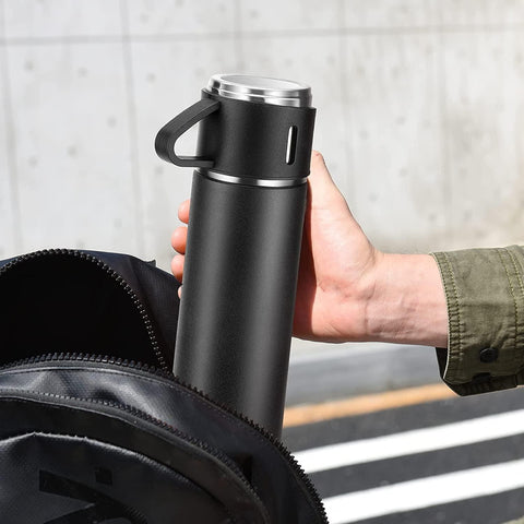 Stainless Steel Vacuum Flask Travel Water BottleProduct Description: 500ML Double Wall Stainless Steel Thermo Vacuum Insulated Bottle Water Flask Gift Set with Two Cups Hot &amp; Cold (Assorted Color) Package ContFakirakartStainless Steel Vacuum Flask Travel Water Bottle