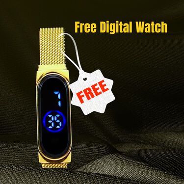 Fidato Pack Of 2 Golden Chain With Golden Bracelet And Diamond Ring + Free Digital Watch Combo