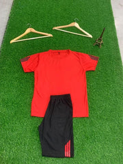 Men's Sportswear T-shirt & Bottom SetProduct Name: Men's Sportswear T-shirt &amp; Bottom Set
Package Contains: It has 1 T-shirt &amp; 1 Bottom
Fabric: Polyester
Color: Red
Pattern: Solid
Fit: Loose
Fakirakart-shirt & Bottom Set