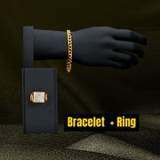 Fidato Pack Of 2 Golden Chain With Golden Bracelet And Diamond Ring + Free Digital Watch Combo