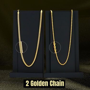 Fidato Pack Of 2 Golden Chain With Golden Bracelet And Diamond Ring + Free Digital Watch Combo