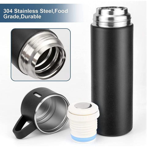 Stainless Steel Vacuum Flask Travel Water BottleProduct Description: 500ML Double Wall Stainless Steel Thermo Vacuum Insulated Bottle Water Flask Gift Set with Two Cups Hot &amp; Cold (Assorted Color) Package ContFakirakartStainless Steel Vacuum Flask Travel Water Bottle