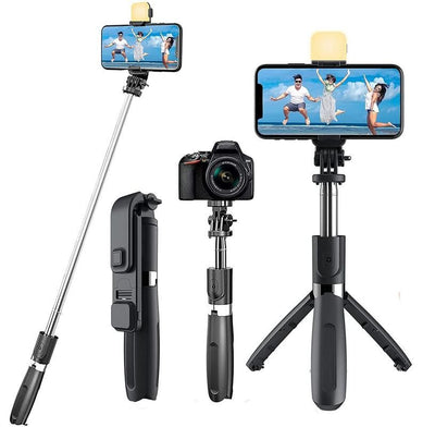 Extendable Flash 3-in-1 Selfie Stick Tripod with Bluetooth RemoteProduct Name: Extendable Flash 3-in-1 Selfie Stick Tripod with Bluetooth Remote
Package Contains: �It Has 1 Piece of Selfie Stick Tripod With Bluetooth Remote
MaterGadgetFakirakart-1 Selfie Stick Tripod